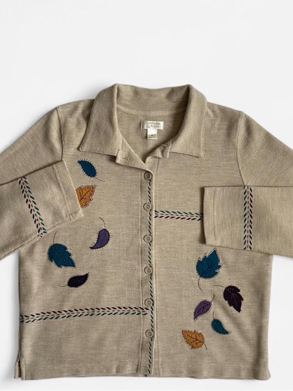 Vintage beige leafy knit sweater top